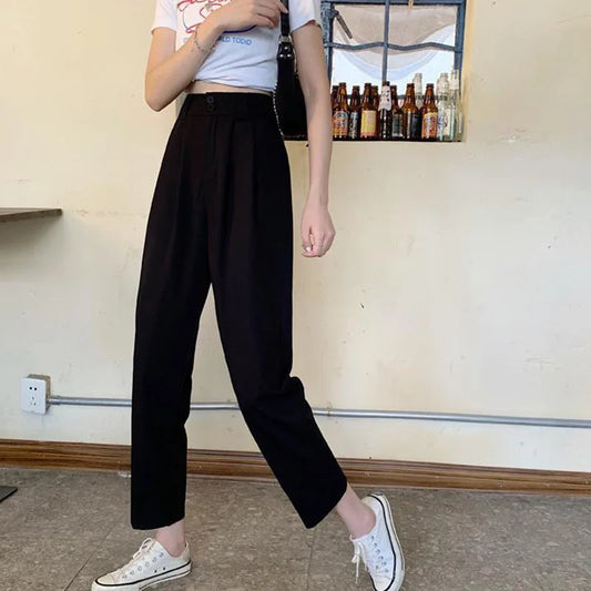 Ankle-Length High-Waist Suit Pants