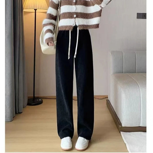 Corduroy Elastic-Waist Straight Pants
