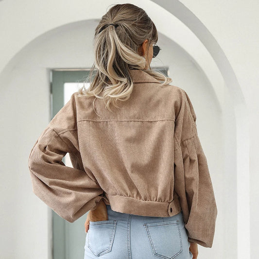 Cropped Corduroy Lantern-Sleeve Jacket