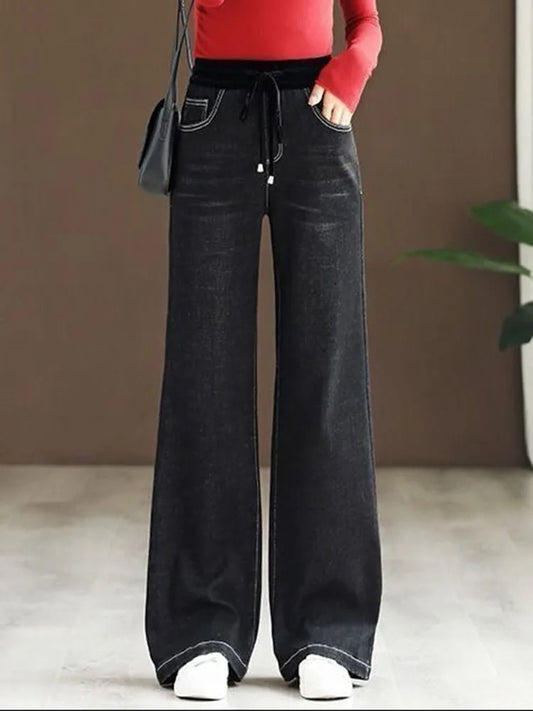 Elastic-Waist Baggy Denim Jeans