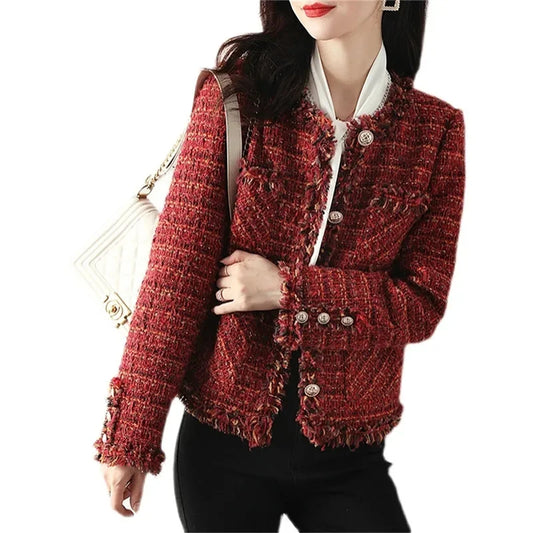 Red Plaid Tweed Jacket