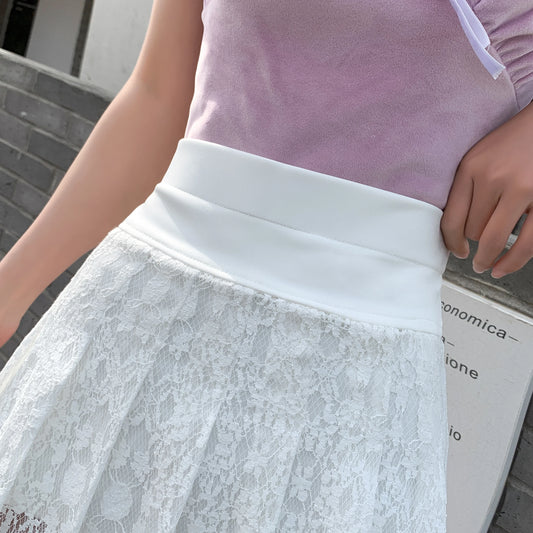 Lace Pleated Mini Skirt