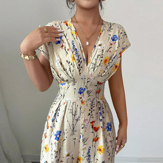Floral Short-Sleeve Office Jumpsuit