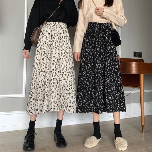 Floral Drawstring Midi Skirt