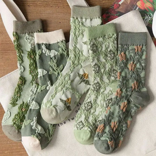 Embroidered Floral Crew Socks