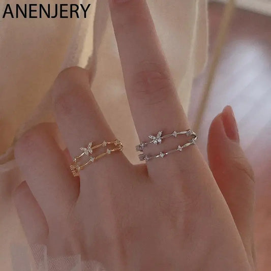Adjustable Zircon Butterfly Ring