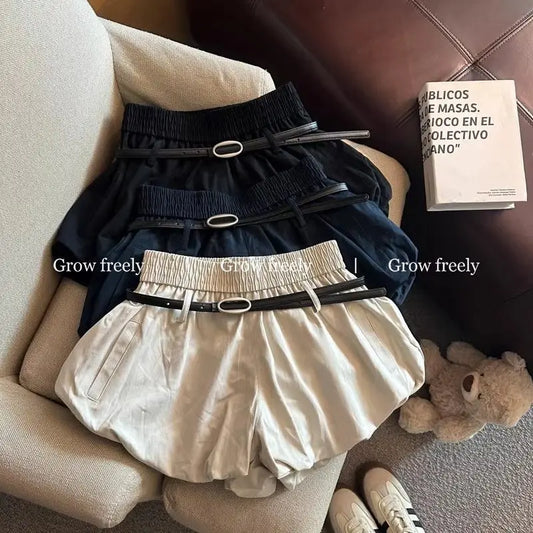 Belted Elastic-Waist Summer Shorts