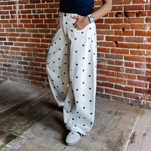 Dotted Barrel-Leg Denim Jeans