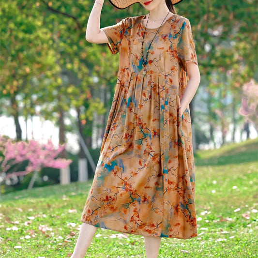 Printed Pocket A-Line Summer Dress