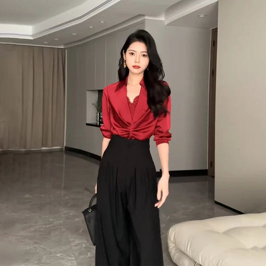 Ultra-High-Waist Wide-Leg Suit Pants