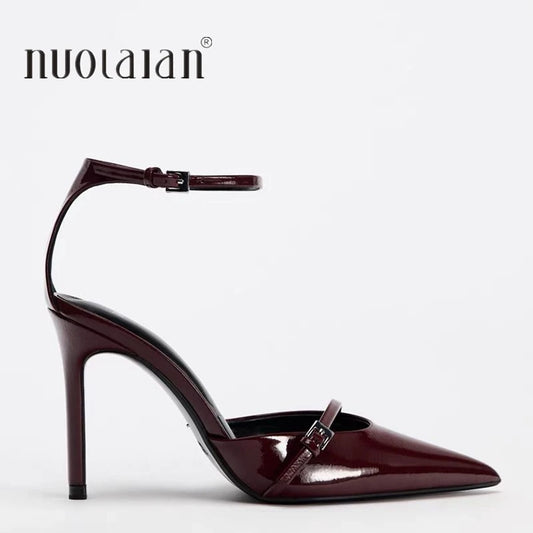 Patent Ankle-Strap Stiletto Pumps