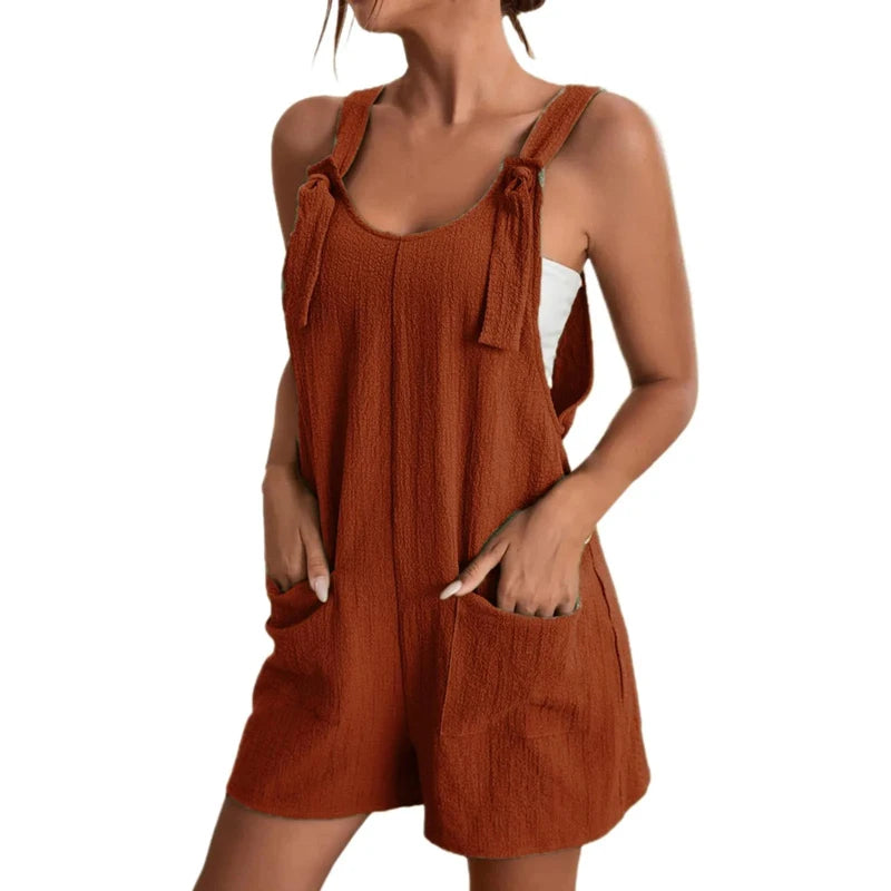 Pocketed Sleeveless Short Jumpsuit