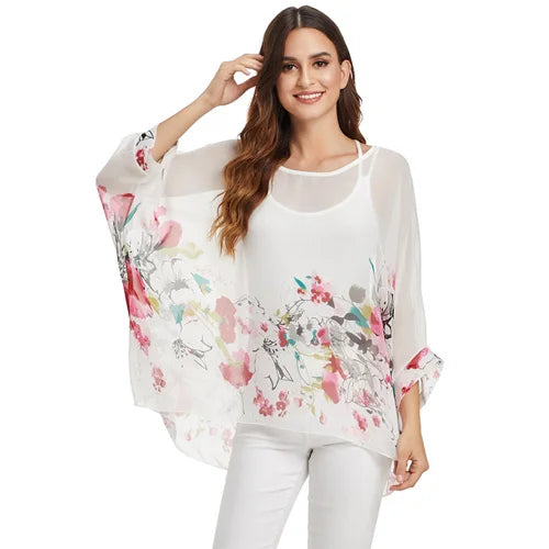 Bohemian Chiffon Batwing Blouse