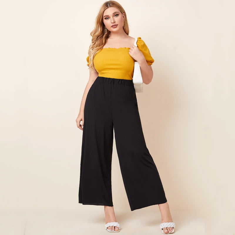 Lettuce-Trim Wide-Leg Summer Pants