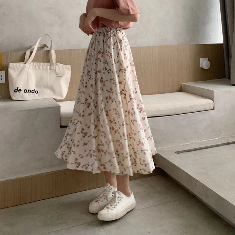 Floral Drawstring Midi Skirt