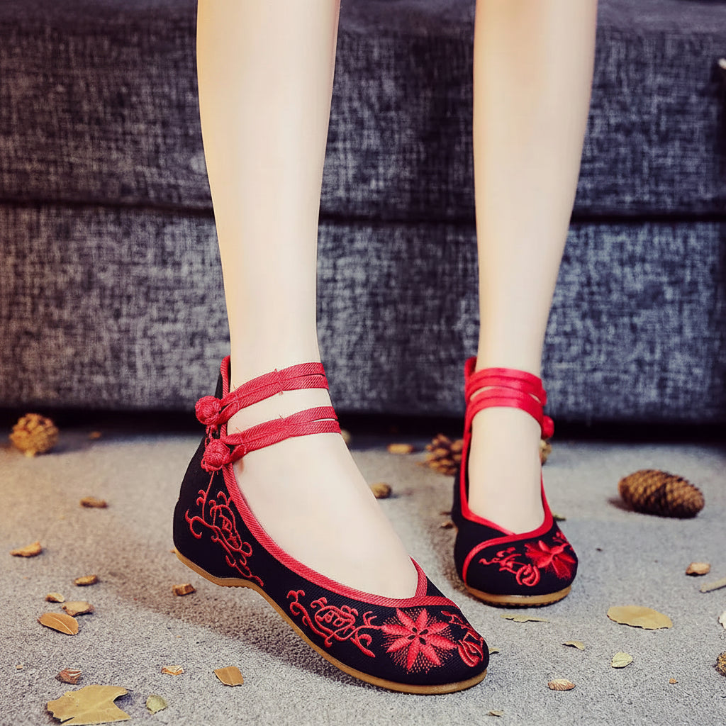 Sunflower Embroidered Ballet Flats