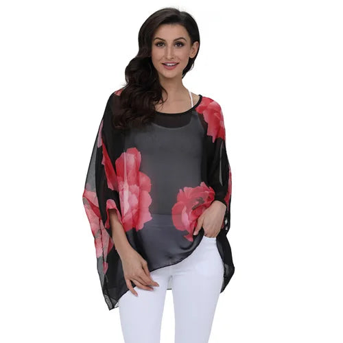 Bohemian Chiffon Batwing Blouse