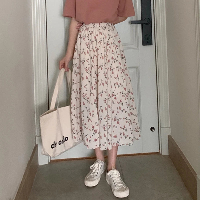 Floral Drawstring Midi Skirt