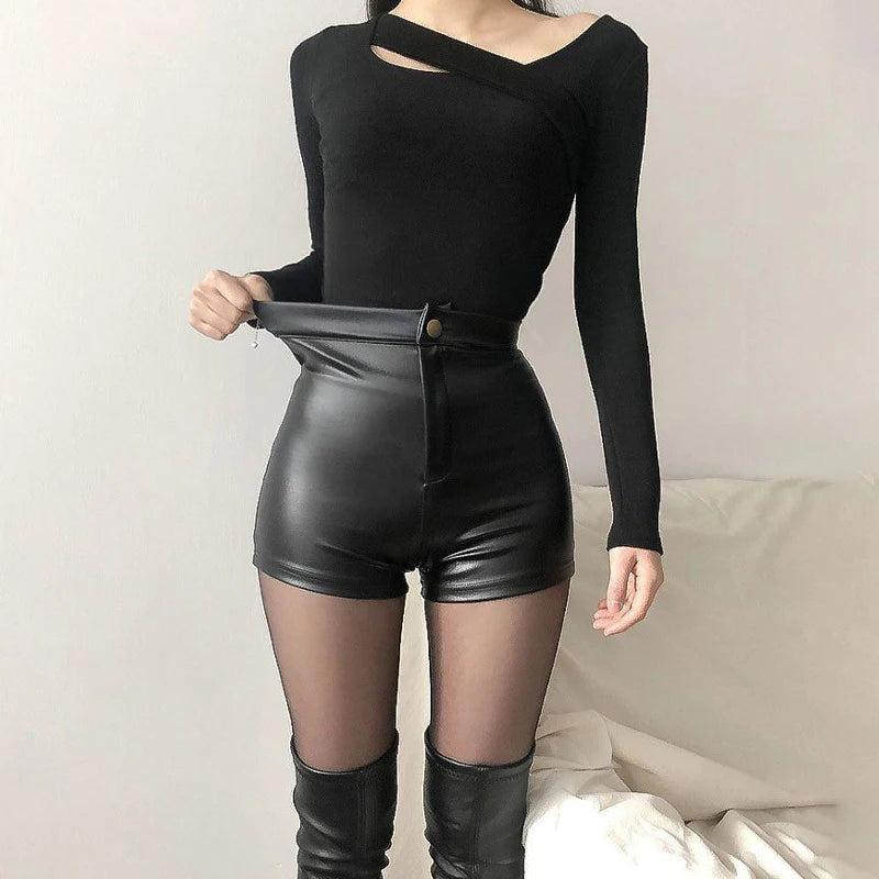 High-Waist PU Leather Shorts