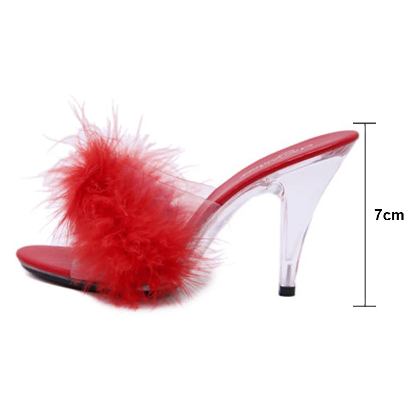 Feather Transparent High-Heel Sandals