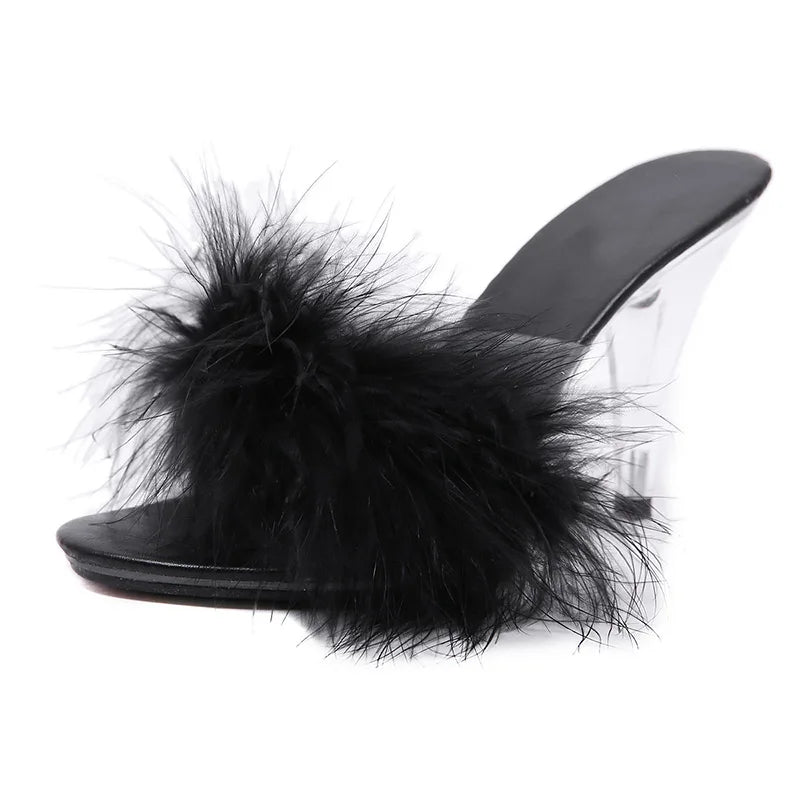 Feather Transparent High-Heel Sandals