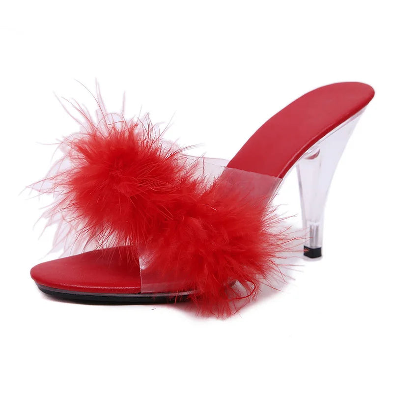Feather Transparent High-Heel Sandals