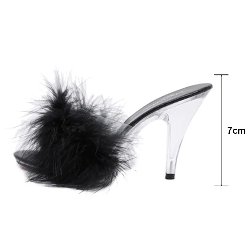 Feather Transparent High-Heel Sandals