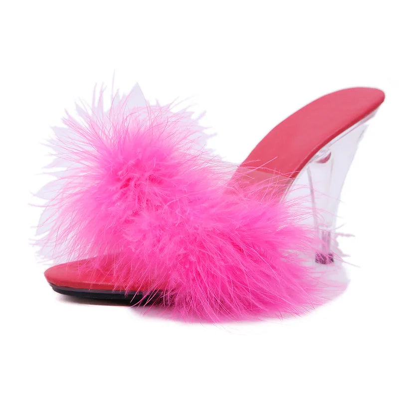 Feather Transparent High-Heel Sandals