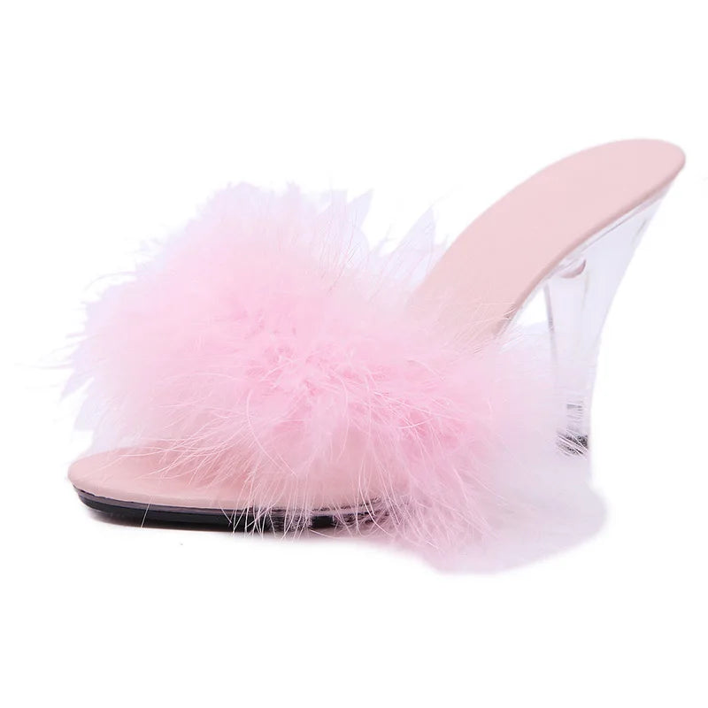 Feather Transparent High-Heel Sandals
