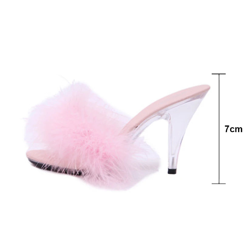 Feather Transparent High-Heel Sandals