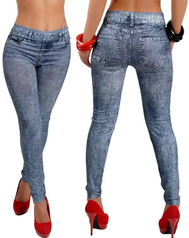 Stretch Denim-Look Skinny Leggings