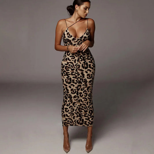Leopard V-Neck Midi Dress