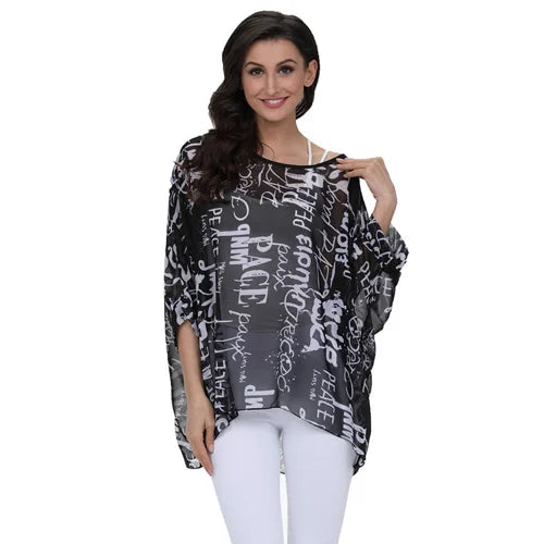 Bohemian Chiffon Batwing Blouse