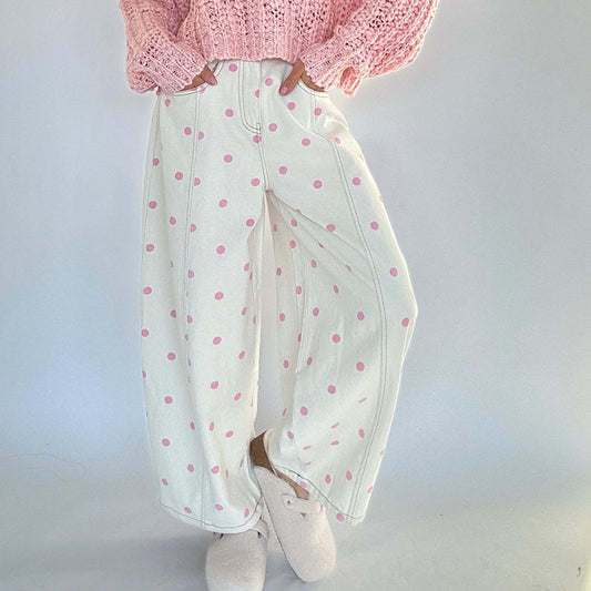 Dotted Barrel-Leg Denim Jeans