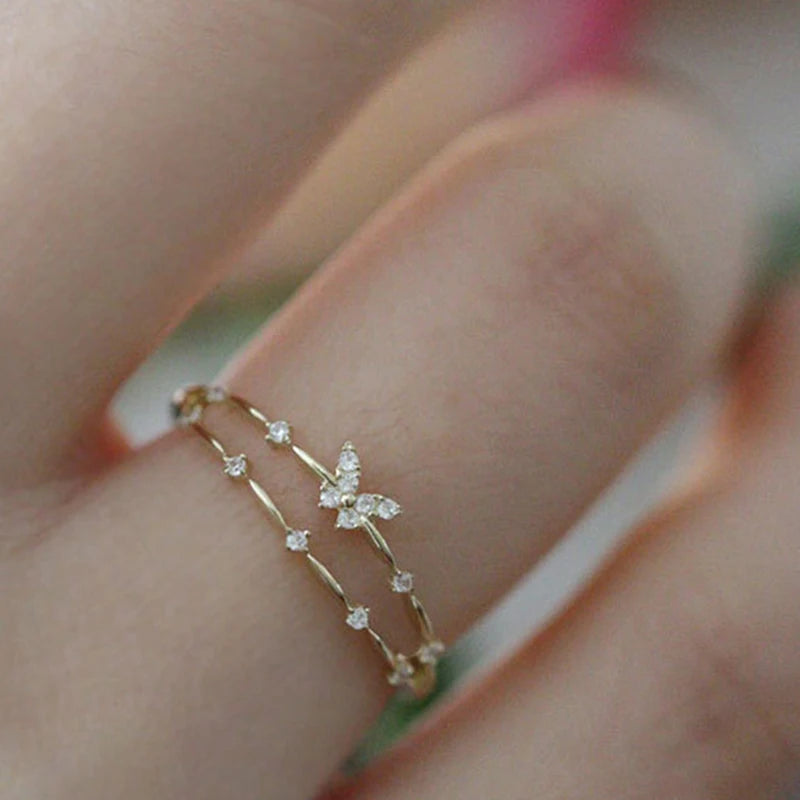 Adjustable Zircon Butterfly Ring