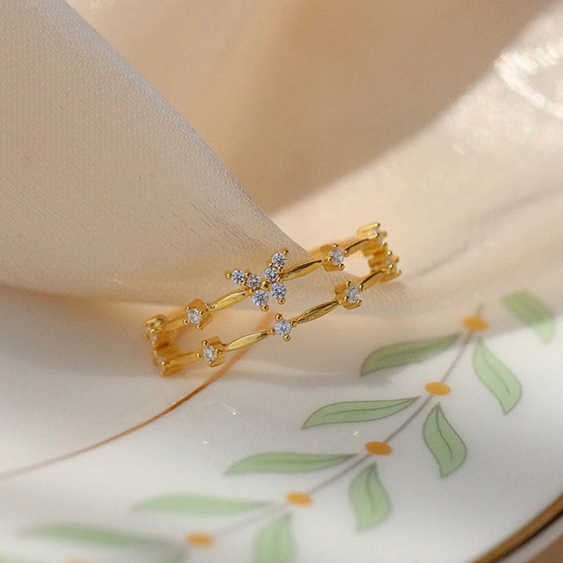 Adjustable Zircon Butterfly Ring