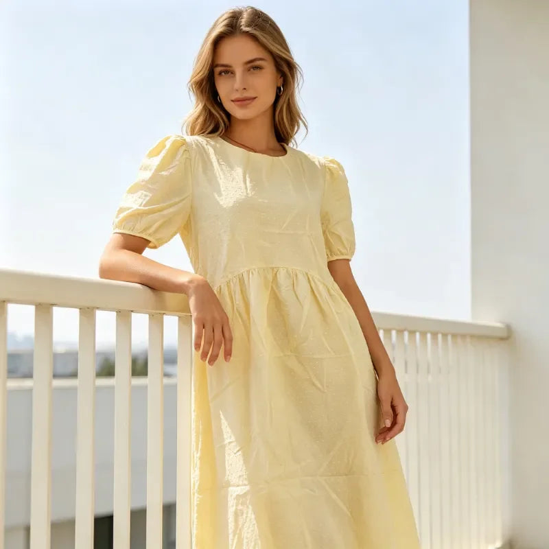 Polka Dot Puff-Sleeve Dress
