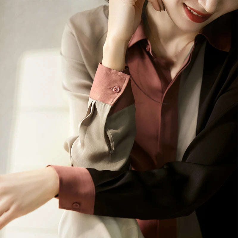 Satin Button-Front Office Blouse