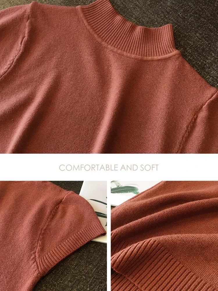 Stretch Turtleneck Short-Sleeve Top