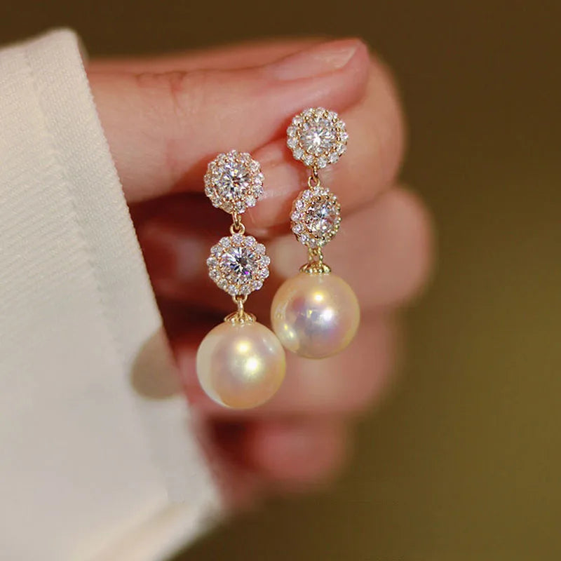 Rhinestone Flower Pearl Studs
