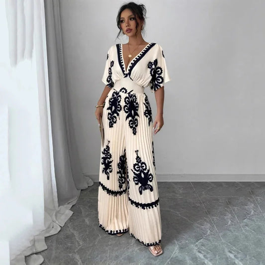 Backless V-Neck Wide-Leg Jumpsuit