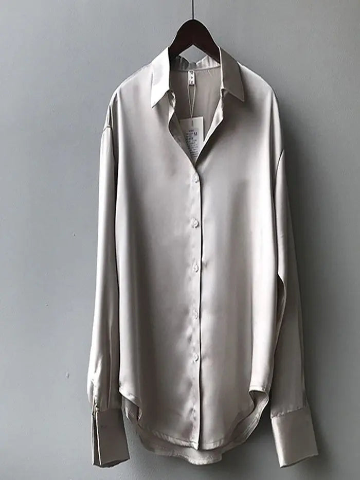 Vintage Button-Up Long-Sleeve Blouse