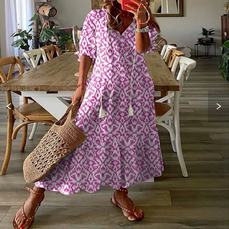 Bohemian Floral V-Neck Maxi Dress