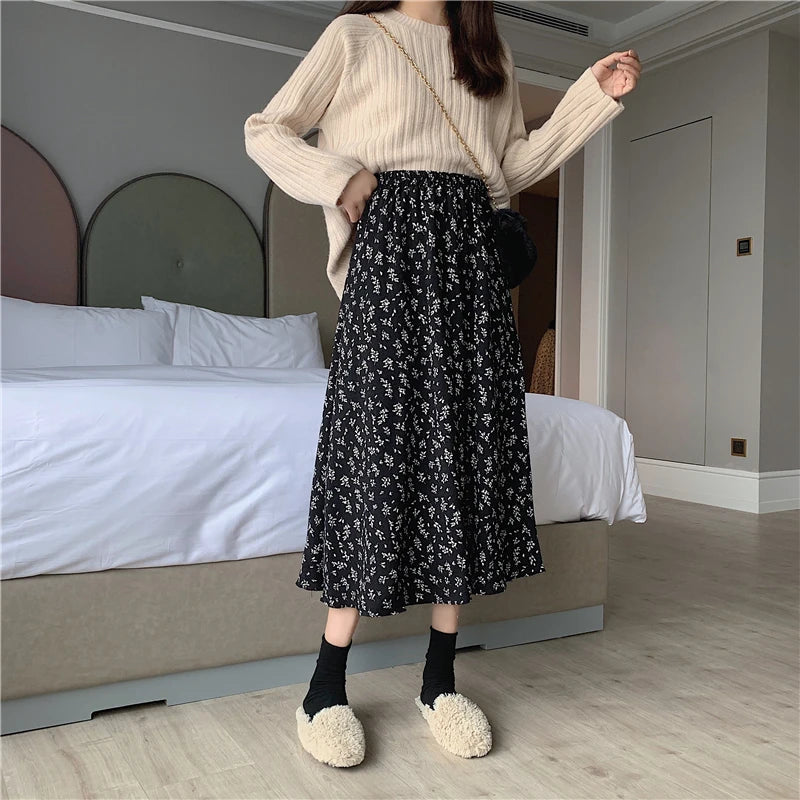 Floral Drawstring Midi Skirt