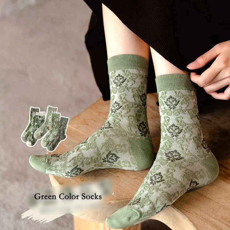 Embroidered Floral Crew Socks