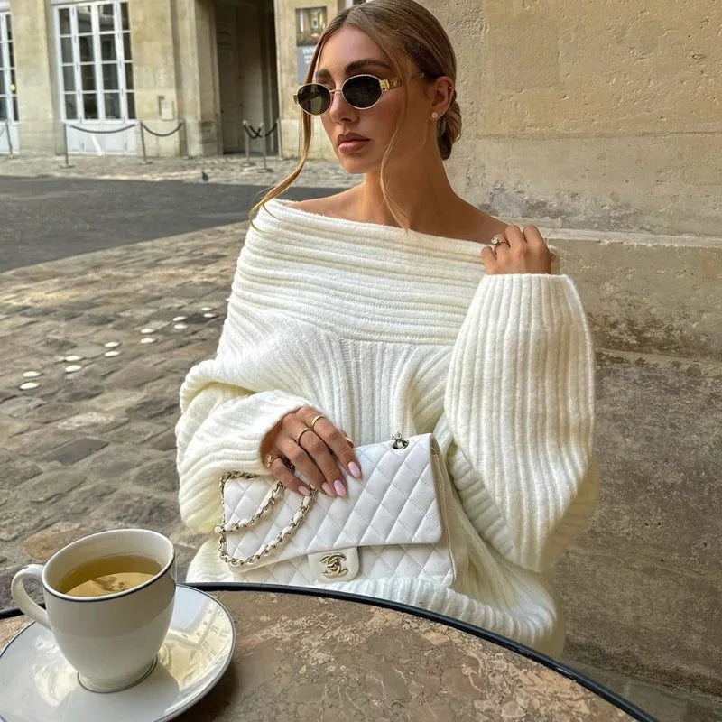 Off-Shoulder Loose Retro Sweater