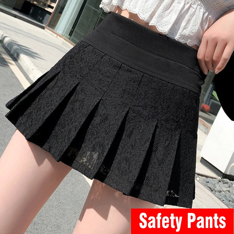 Lace Pleated Mini Skirt