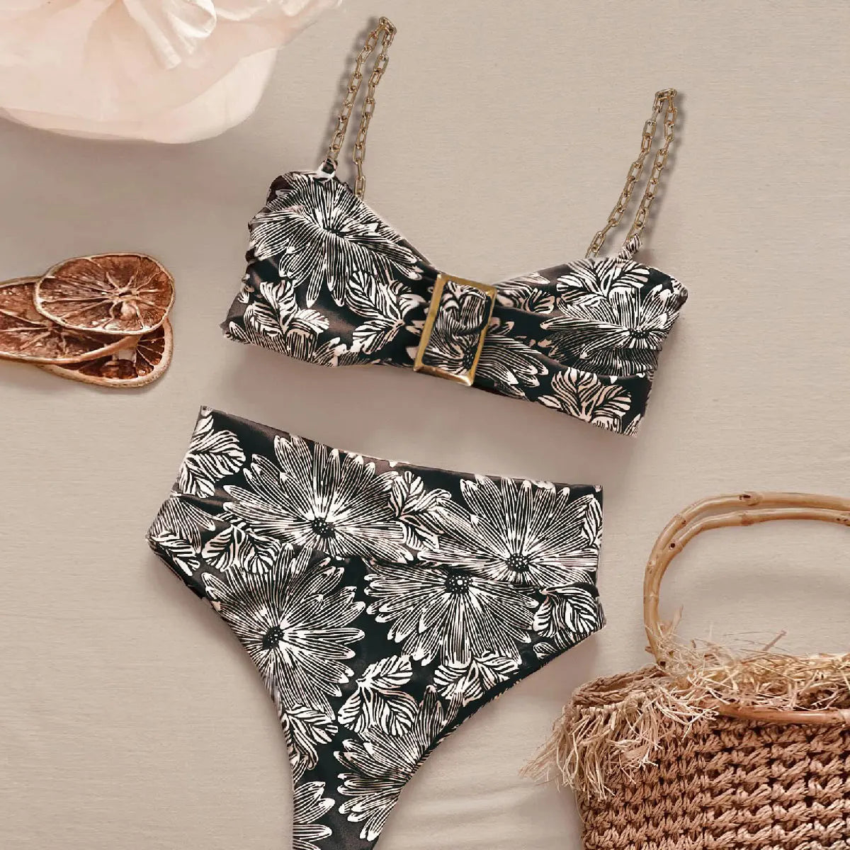 Ribbed Ruffle Bandeau Bikini