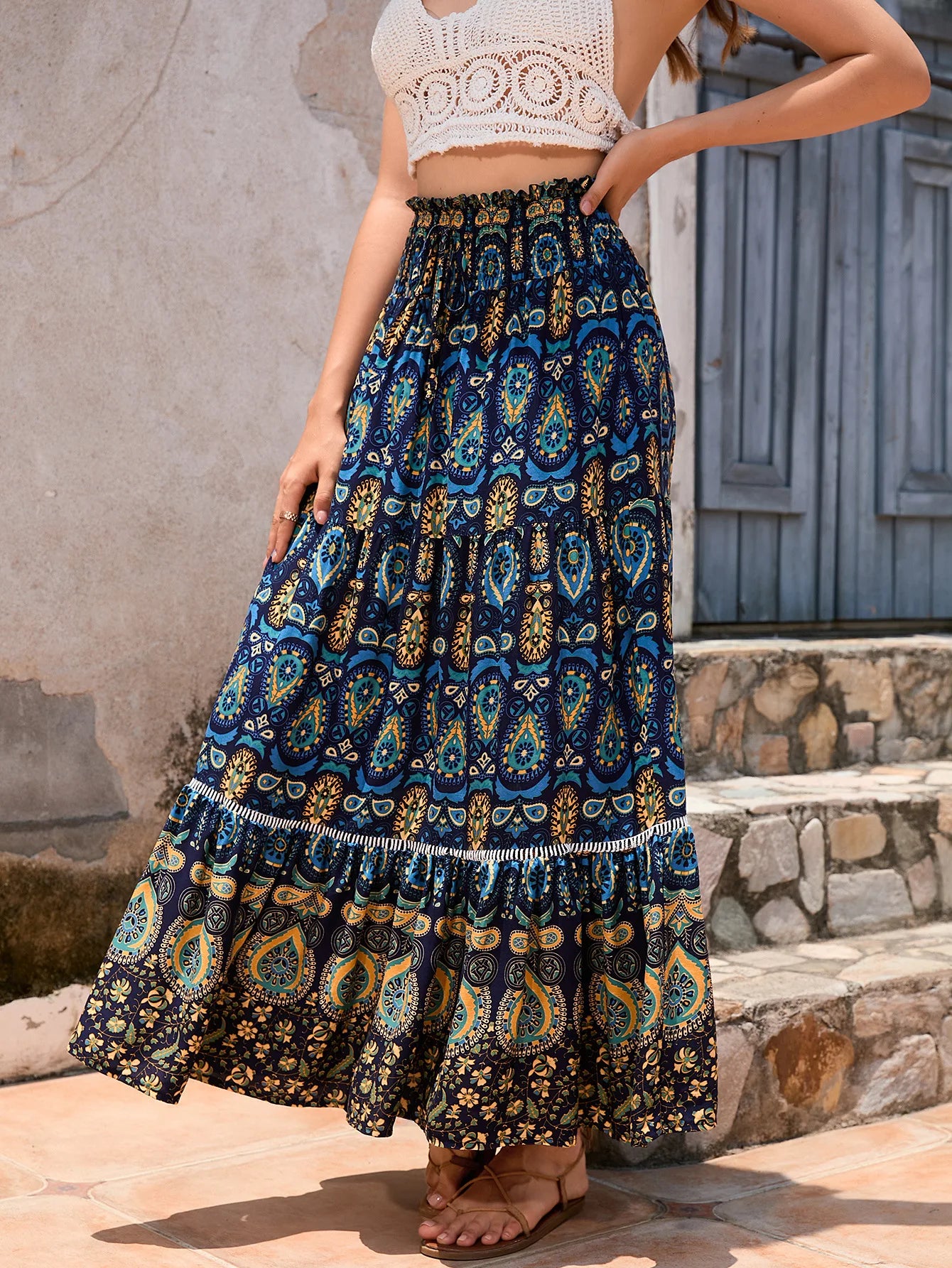 Bohemian Floral Maxi Skirt