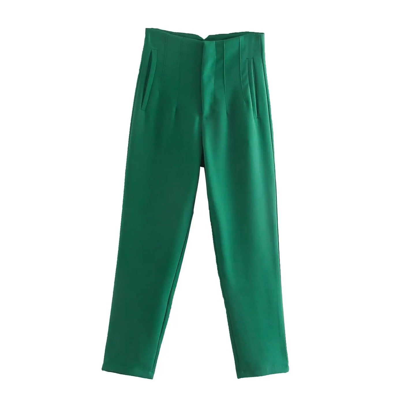 High-Waist Zipper Straight Trousers